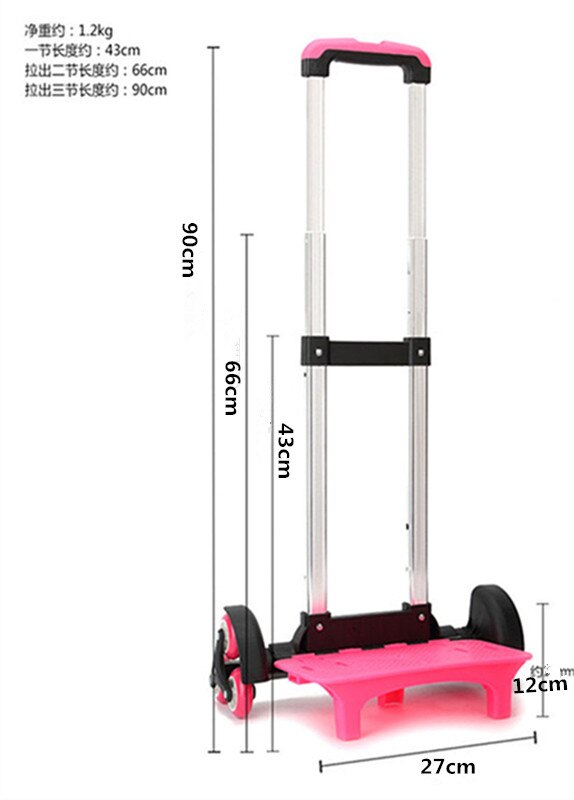 Tige extensible pour enfants, en alliage d&#39;aluminium, 2/6 roues, support de traction, chariot à rouleau, chariot pour sac à dos et sac d&#39;école, sac à bagages