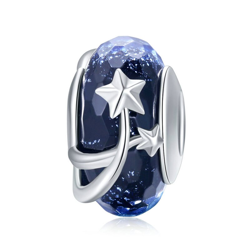 BISAER 925 Sterling Silver Glass Beads Snowflakes Mermaid Star European Beads Charms fit for Charm Bracelets Silver 925 Jewelry: ECC861