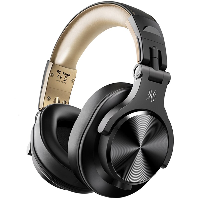Oneodio fusão profissional com fio estúdio dj fones de ouvido + sem fio bluetooth 5.0 fone alta fidelidade estéreo monitor com microfone: Gold