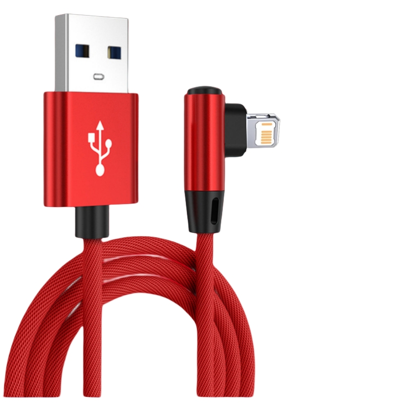 Cabo usb de 90 graus para iphone 14 13 12 11 pro max x xr 6s 7 8 plus 2m 3m chumbo cabo de carregamento rápido do telefone móvel fio carregador de dados: Vermelho / 3 m