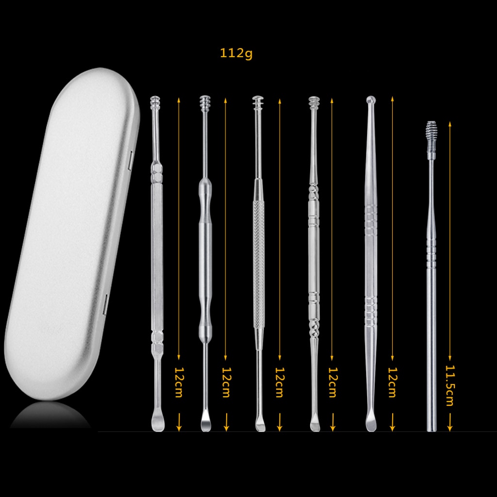 6 Pcs Portable Stainless Steel Ear Cleaning Tool Safety Earwax Removal Kit for Adults Kids