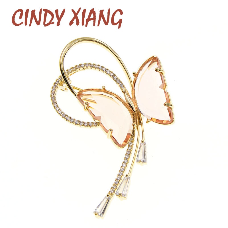 Cindy xiang claro cristal e zircônia cúbica borboleta broches para mulheres inverno estilo de cobre jóias elegante broche