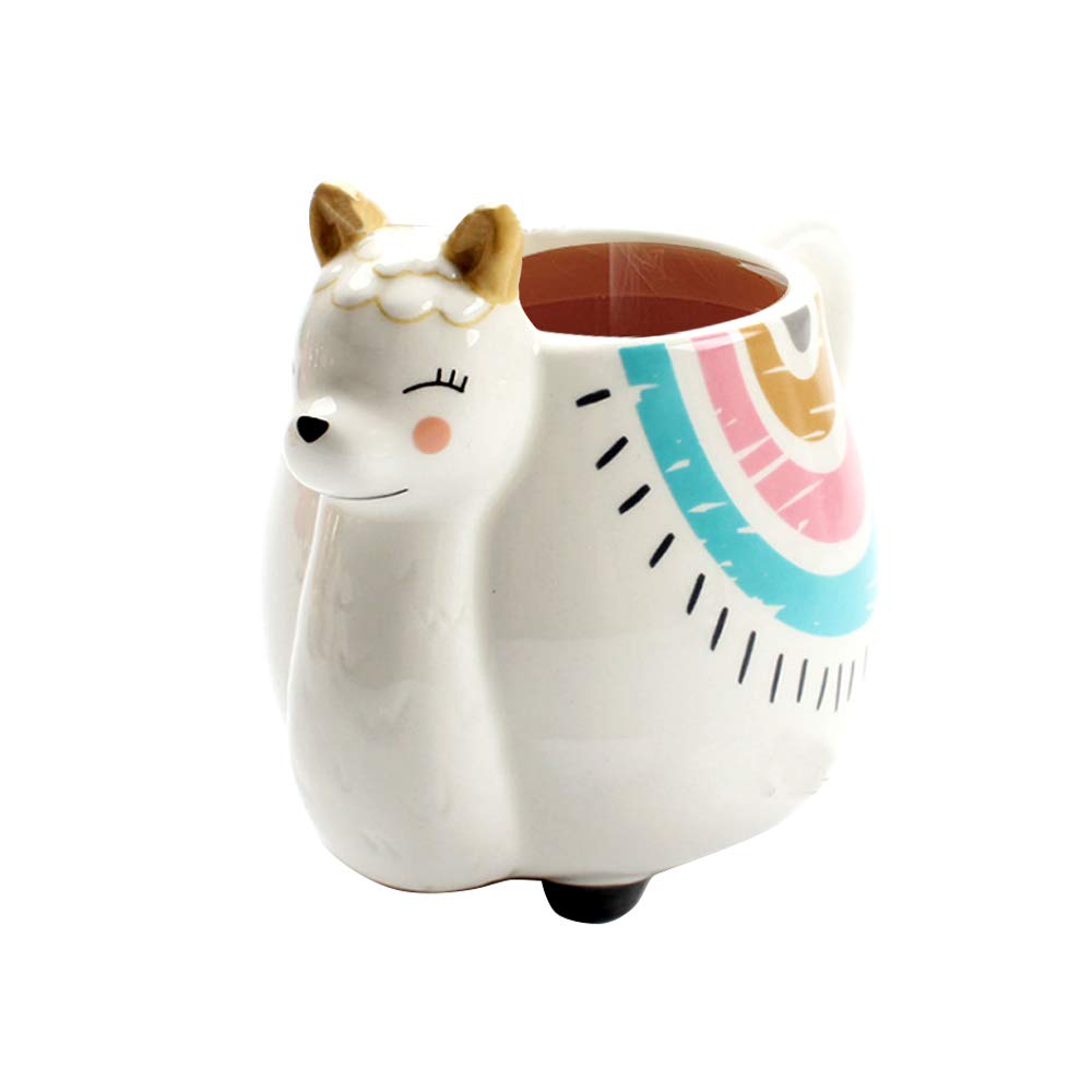 Alpaca Mug Ceramic Llama Tea Mug, 3D Animal Coffee Mug Hand Painted Rainbow Art Travel Mug for Birthday Christmas