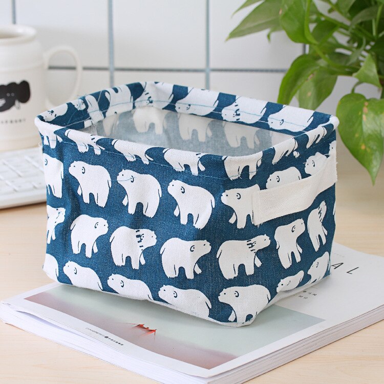 Linen Waterproof storage basket Table top Foldable storage box cosmetics sundries clothing fabric storage basket toy storage: Polar bear