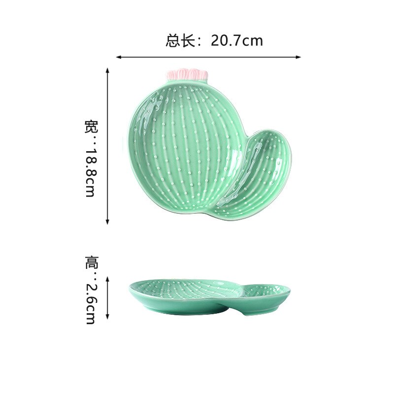 Vajilla de cerámica creativa de estilo nórdico para el hogar, plato bonito de Cactus y planta, tazón para desayuno, vajilla para aperitivos, plato para ensalada y fruta: D