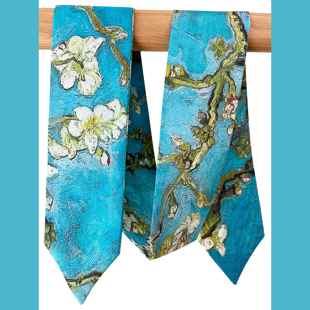 High Natural Silk Skinny Scarf Women Necktie Female Neckscarf Bag Decor Ribbon Long Narrow Neck Tie Scarves for Women: Almond Blossom