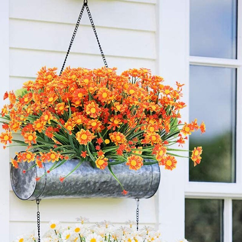 6 bündeln von draussen Künstliche Gänseblümchen Blumen für draussen Begrünung Garten Veranda Bauernhof Dekoration (Orange verrotten)