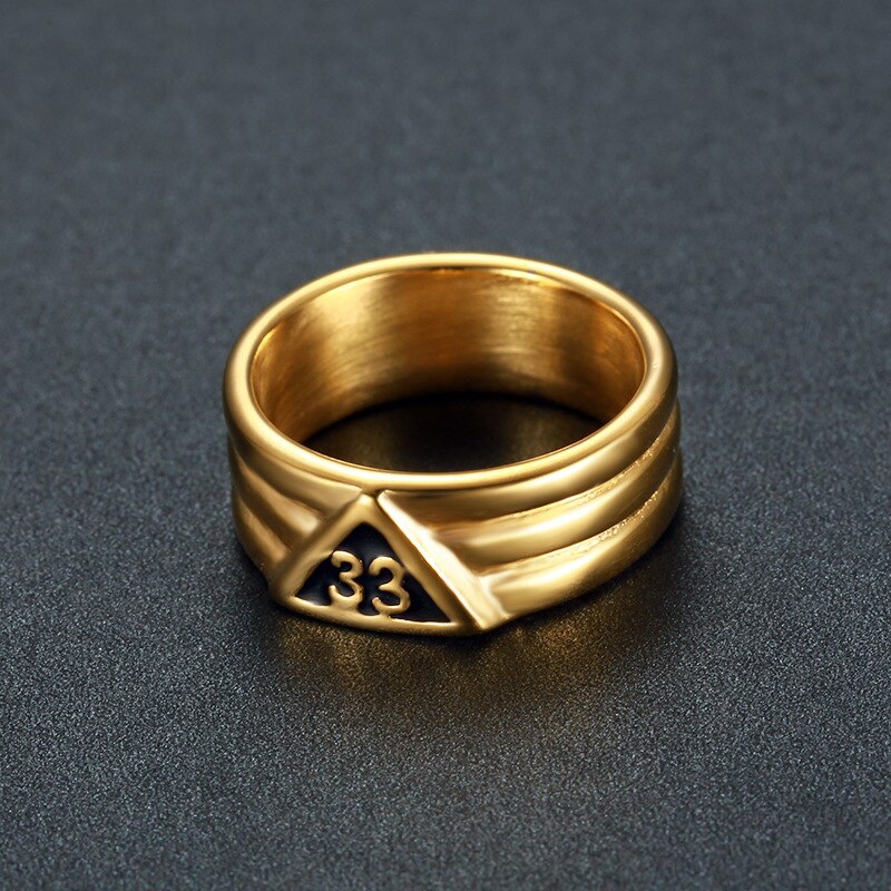Anillo masónico clásico 33, joyería de acero inoxidable, masonería, anillo de motociclista Mason para hombre, MR0022: 11 / Negro