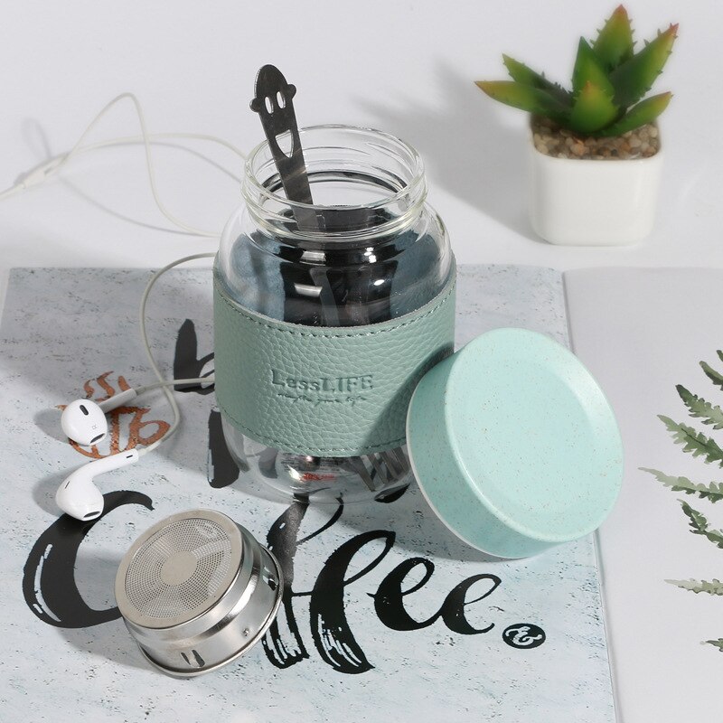 Small Transparent "LESSLIFE " Glass Bottles Water Cartoon Bottle Glass Straw Glasses Simple Cup Waterbottle Bottle