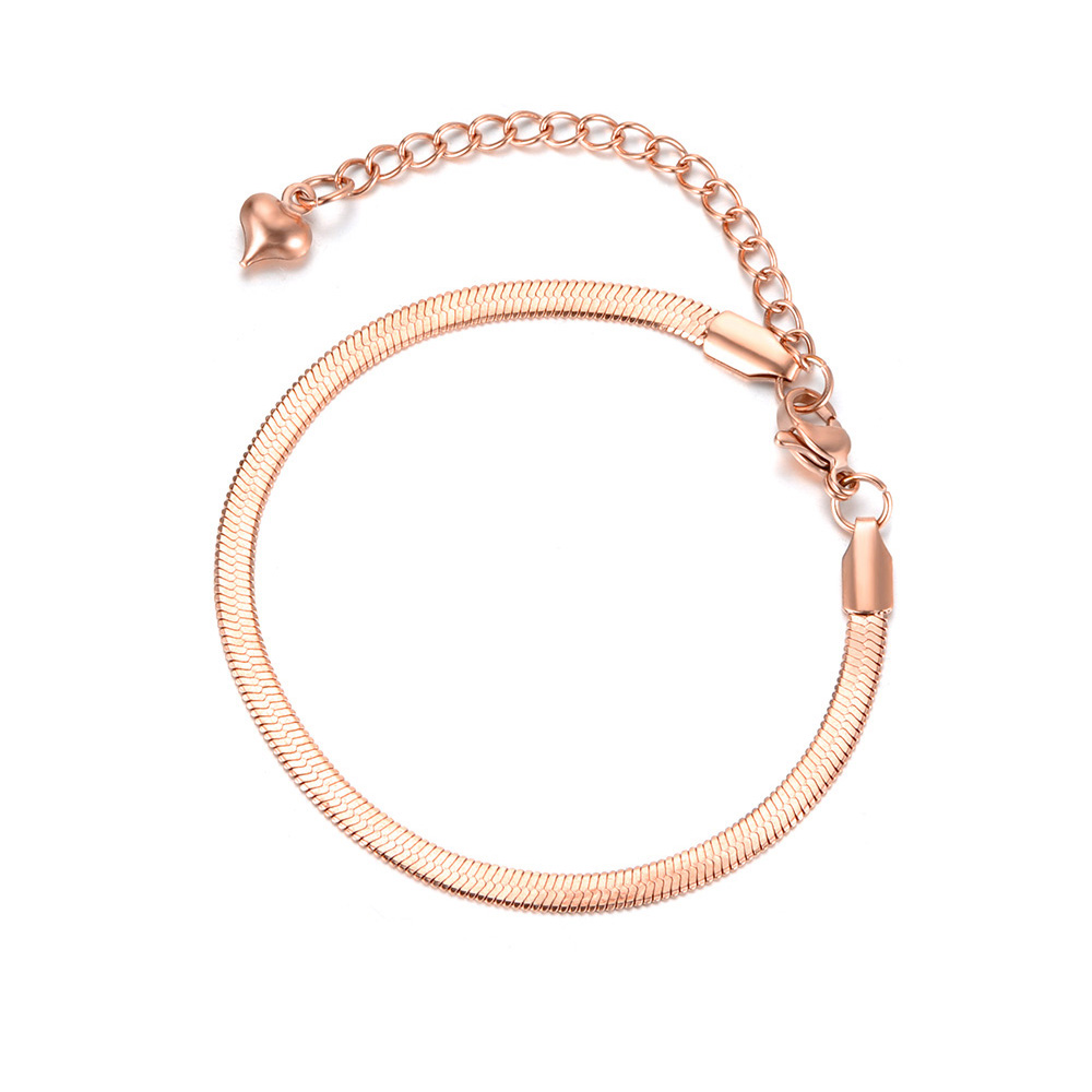 Lokaer, pulseras finas de cadena de serpiente de acero inoxidable y titanio para mujeres y niñas, pulsera de hoja de Bohemia chapada en oro rosa B18075: COLOR ORO ROSADO