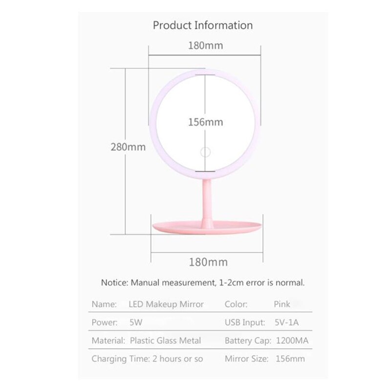 Desktop Led Light Mirror Dormitory Desktop Adjustable Touch Dimmer Led Mirror Desk Cosmetic Mirror Intelligent Makeup Mirror
