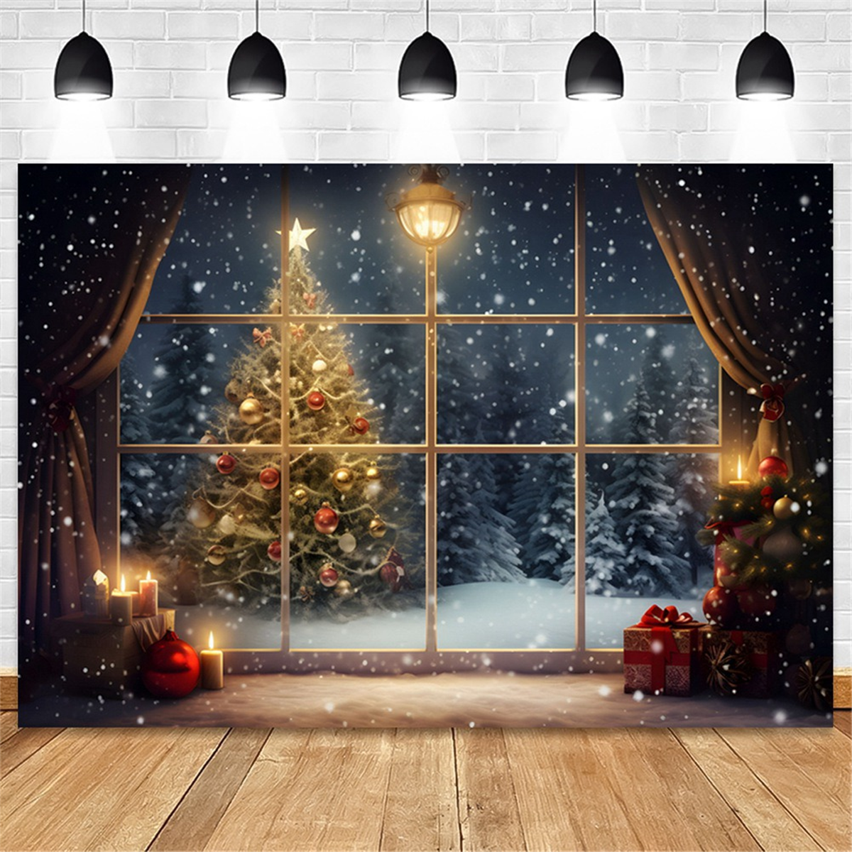 210X150cm Christmas Background Cloth Christmas Tree Snowflake Party Decoration Children Photography Background Cloth,A-Elect