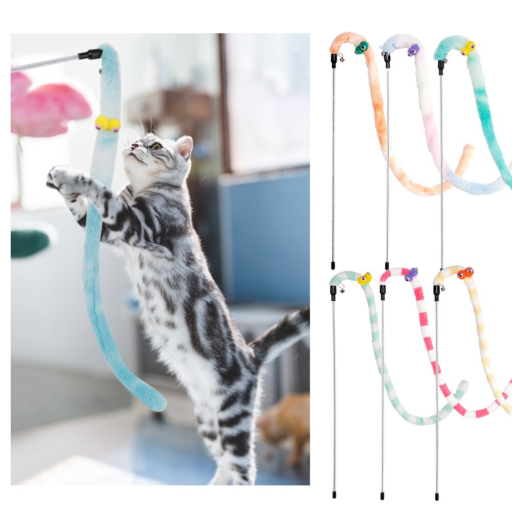 Colorful Cat Interactive Toy Feather Cat Teaser Wand Cat Toy Funny Caterpillar Rod Teaser Wand Pet Cat Supplies Cat Accessories