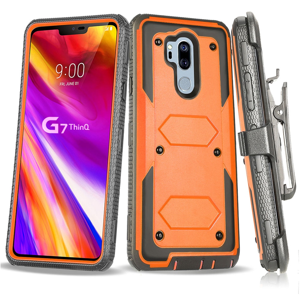 Voor lg  g7 thinq  / g7+ g710em robuuste, robuuste hoes met riemclip, holsterhoes, anti-beschermende harde achterkant voor lg  g7