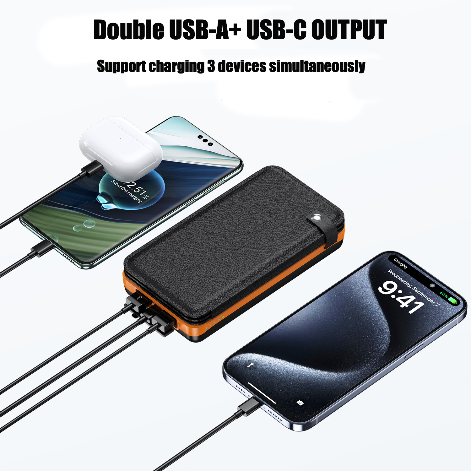 Nowy przenośny power bank na energię słoneczną 20000 mAh ładowarka o dużej pojemności kompatybilna z IOS Android USB-A i USB-C szybkie ładowanie na zewnątrz