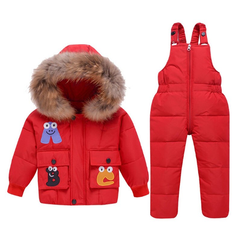 Down Jacket Overall For Boys Winter Girls Parka Coat Children -Clothing-Sets Kids Snow-Wear Hooded Cartoon Jumpsuit Outerwear: Red / 3T