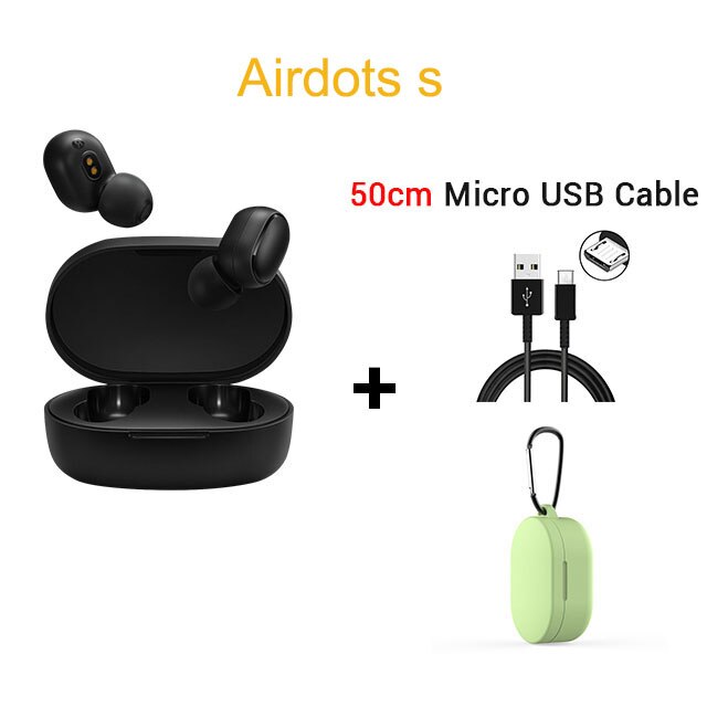 Xiaomi Redmi Airdots s Original Xiaomi Airdots 2 with Bluetooth 5.0 for Gaming Headset Wireless Earbuds with Mic Voice Control: A s green case cable
