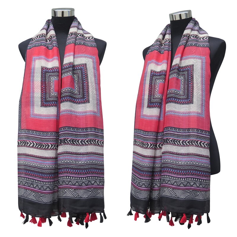 Aztec tribal mønster print kvinders store tørklæde sjal wrap med kvaster