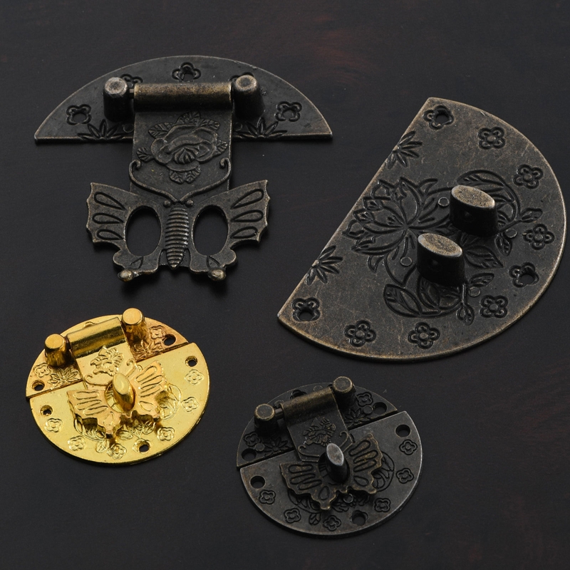 Antique Jewelry Box Lock Latch Wooden Box Decorative Buckle Lock Round Butterfly Clasp Zinc Alloy Hinge Easy to Install