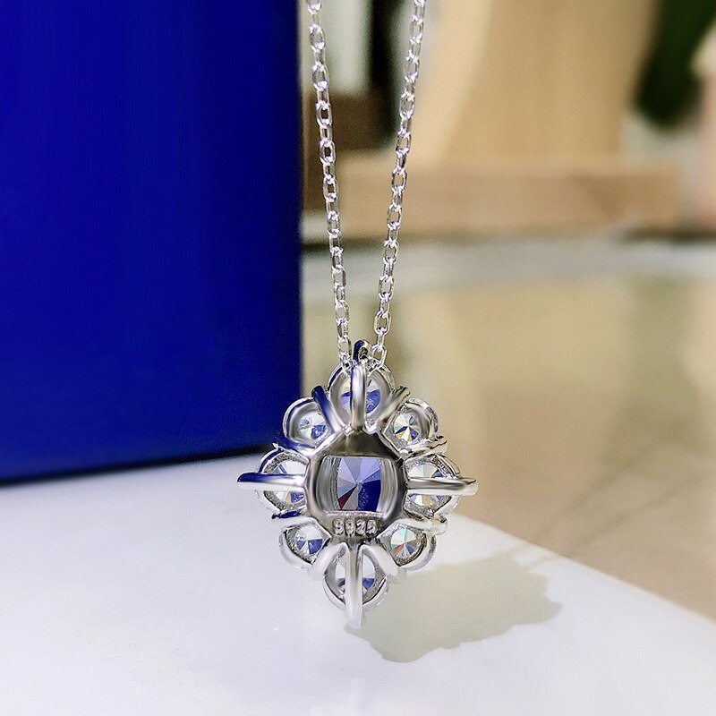 Oevas 100% 925 sterling silber 6*9mm saphire, hochkohlenstoffhaltige diamanten 43cm anhänger halskette für damen funkelnder hochzeitsschmuck