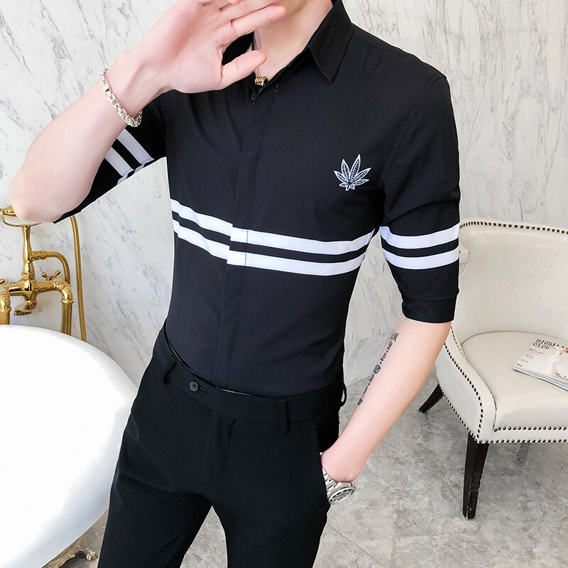 Merke herre skjorte stripet slank casual hvit kjole skjorter herre forretningsskjorter streetwear camisa social masculina