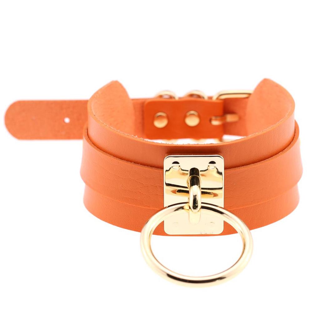 Big leather Choker women Choker collare goth chocker wide gold color statement necklace maxi jewelry: orange