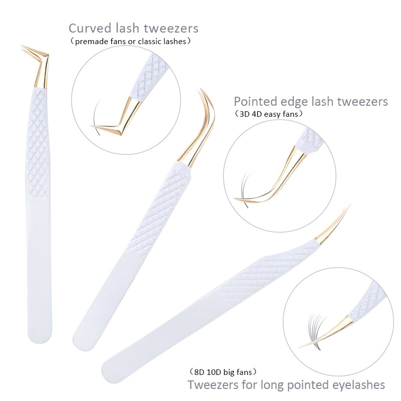 1 Pc biało-złoty pęseta do rzęs antystatyczna do przedłużania rzęs zestaw ze stali nierdzewnej Beauty precyzyjna pęseta narzędzia do makijażu