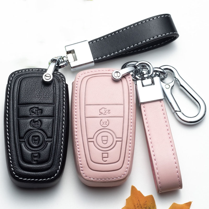 Leather Car Key Cover Key Case For Ford Focus Fiesta Mondeo Kuga Escape Fusion Mustang Explorer Edge Ecosport