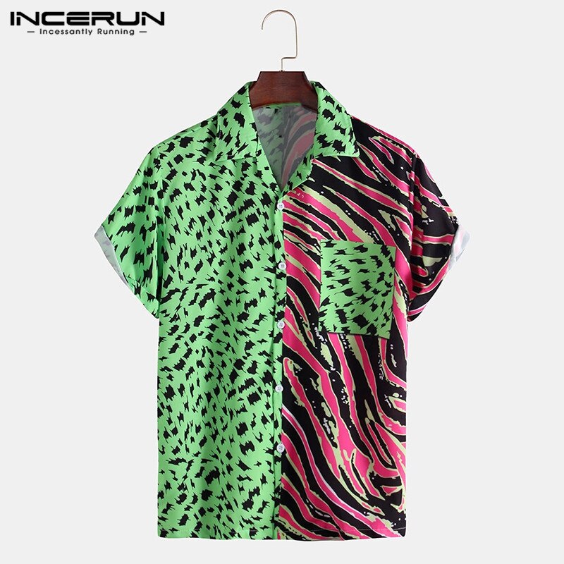 Sommer mænd skjorte print patchwork kortærmet revers stilfuld personlighed strand mænd hawaiiansk skjorter streetwear camisa incerun