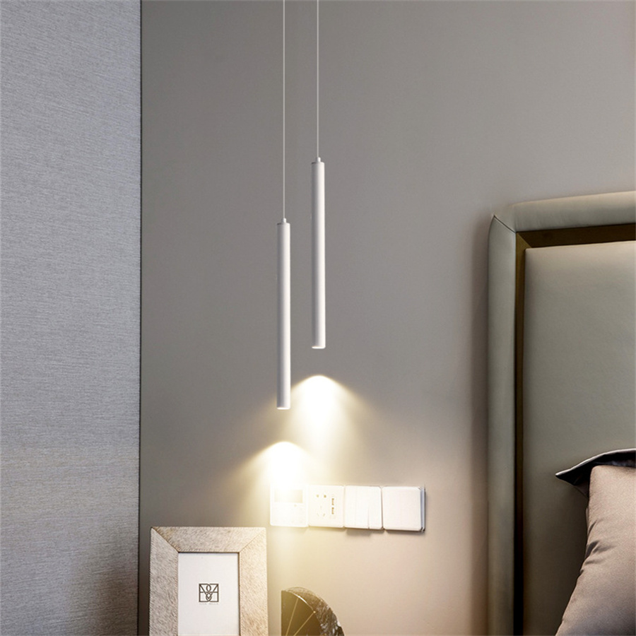 Nordic Zwart Wit Lange Buis LED Hanglampen Moderne Keuken Hanglamp Slaapkamer Achtergrond COB Cilinder Plafond Hanglamp