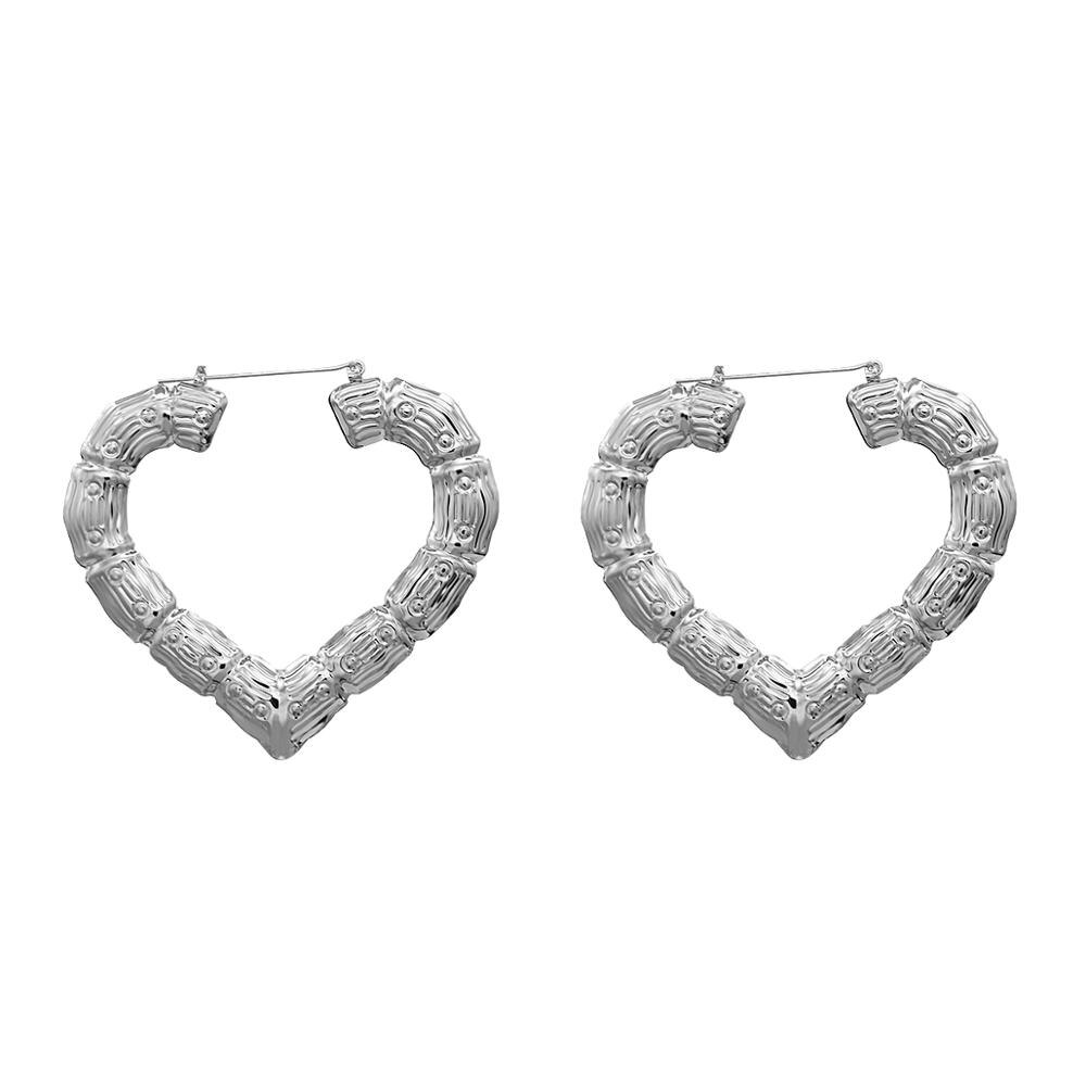 AMORCOME Punk Style Big Bamboo Heart Shape Hoop Earrings For Women Hip Hop Large Bamboo Joint Peach Heart Earrings Jewelry: 85mm silver color