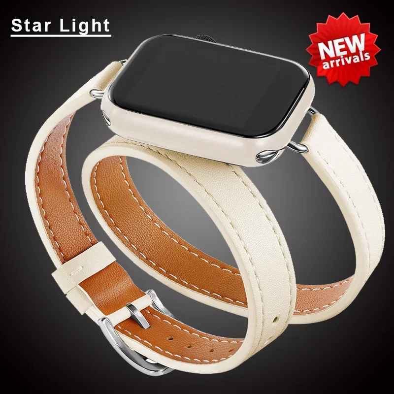 Läderarmband för apple watch-band ultra 2 49mm 40mm 41mm double tour 45mm 42mm 44mm för iwatch-serien 9 8 7 6 se 5 4 3 26 38mm: Svartgrön / 12mm