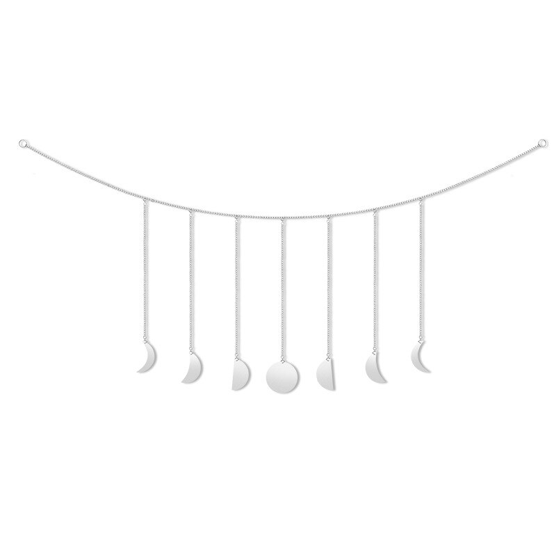 Décoration murale suspendue en forme de lune ou de soleil, pièce ronde en métal, pour salon, pour enfants, avec chaînes: B4-2pc