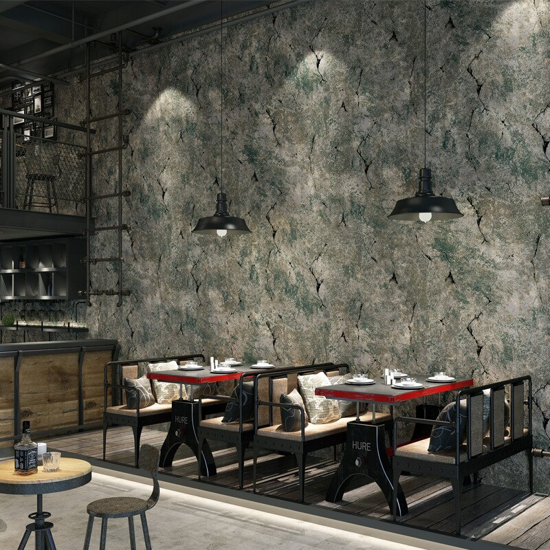 Retro Industrial Style Plain Solid Color Wallpaper Clothing Store Internet Cafe Restaurant Retro Cement Gray Crack PVC Wallpaper
