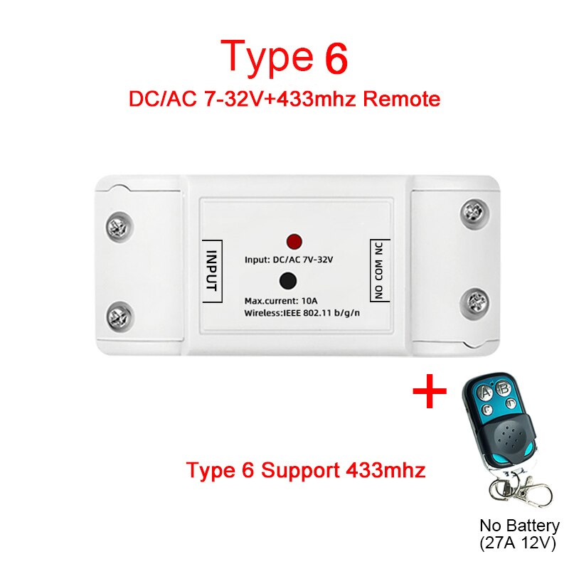 Ewelink wifi switch  dc 5v 12v 24v 32v inching/self-locking wireless relay smart home automation døradgang fjernbetjening: Type 6