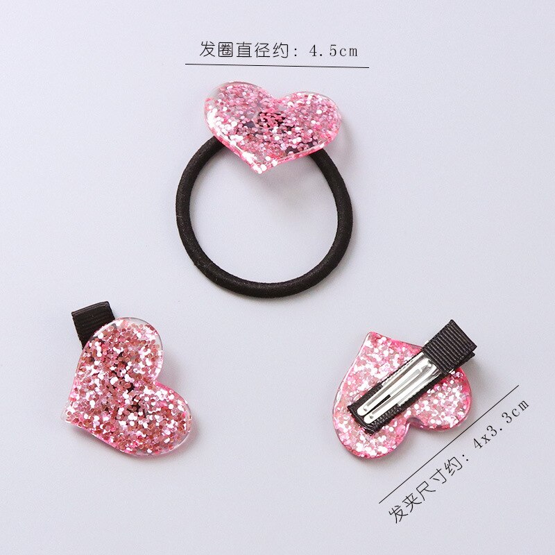3 unids/set de diadema para niños, banda elástica para el cabello con corazón de amor acrílico, pinzas de seguridad para el cabello, bonito para niñas, accesorios para el cabello para niños