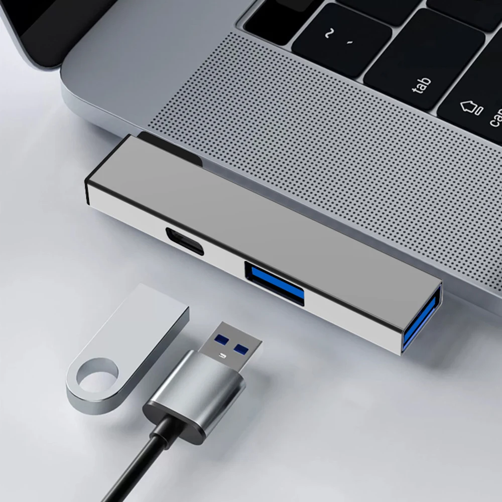 4 in 1 kompakt usb-c-hub i aluminium usb 3.0- hub typ c till typ c och dubbel usb-portshub för mångsidig enhetsanslutning