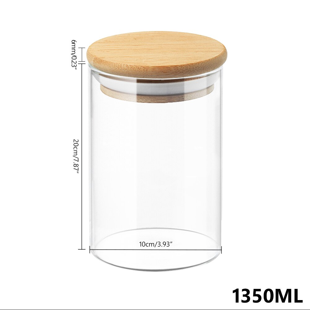 Afgesloten Glazen Pot Met Bamboe Deksel Bus Voedsel Opslag Keuken Flessen Container Voor Losse Thee Bean Suiker Zout Koffie: 1350ml 10x20cm