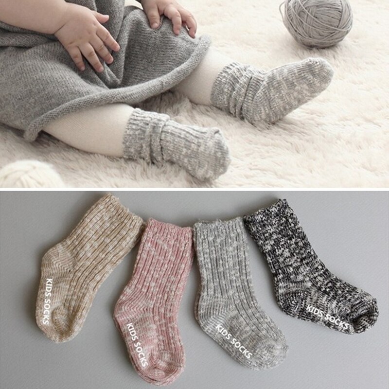 Hylidge Katoenen Baby Sokken Jongen Meisjes Lange Sokken Winter Warm Gebreide Sokken Voor 0-4 Jaar Kinderen Baby Peuter sok 10 Kleuren