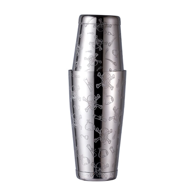 Style Boston Cocktail Shaker With Etched Pattern Tin Set - 800ml &amp; 500ml