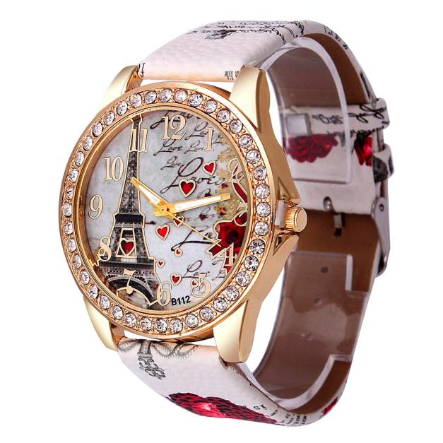 Women's Watch Tower Pattern Leather Band Analog Male Female Quartz Men Watches Vogue Wristwatch Ladies Girls Clock: F
