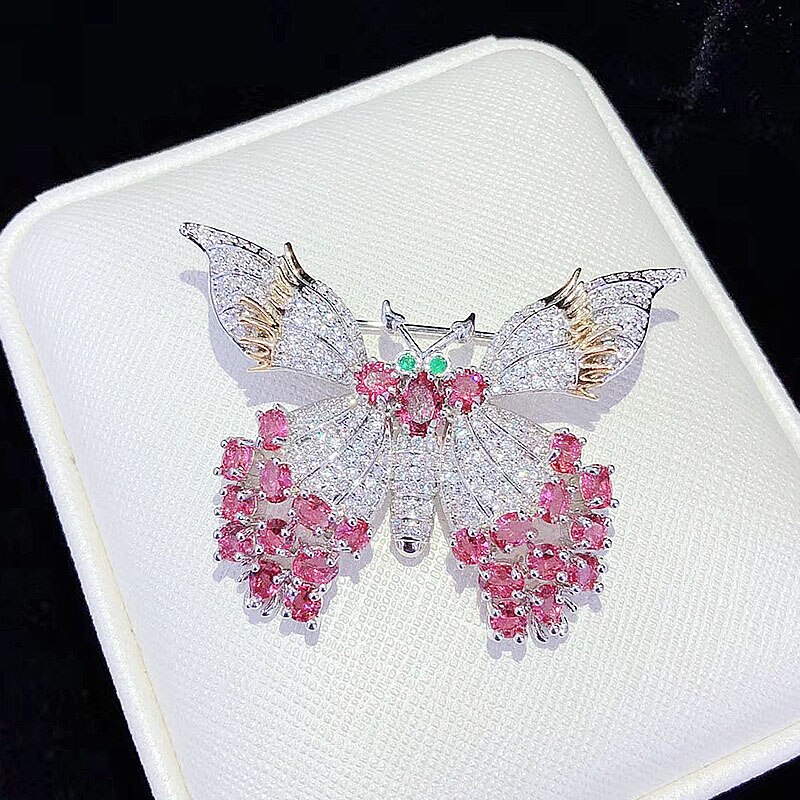 FPPJ Butterfly Brooch - Rose Gold Metal - Zircon Stone - Women's Jewelry - Classic Style: Red