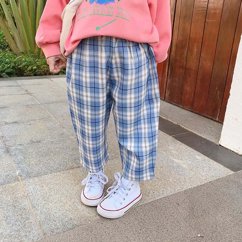 Pantalon à carreaux pour bébés et enfants, pour filles et garçons, collection printemps été automne: Bleu / 6