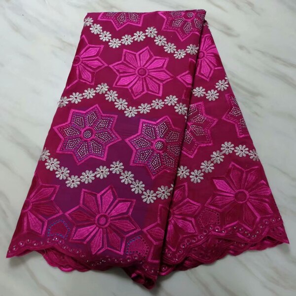 Mejor venta de telas de encaje en cera Africana rosa de algodón tejido de encaje guipur nigeriano bordado para vestido de novia