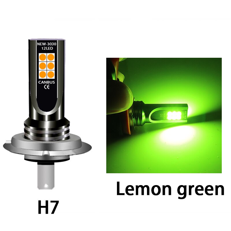 Bombilla Led de luz rosa para coche H7, faro delantero de iluminación antiniebla de alto brillo, fuente de estacionamiento automático, 6000K, color verde limón, 1 Uds.