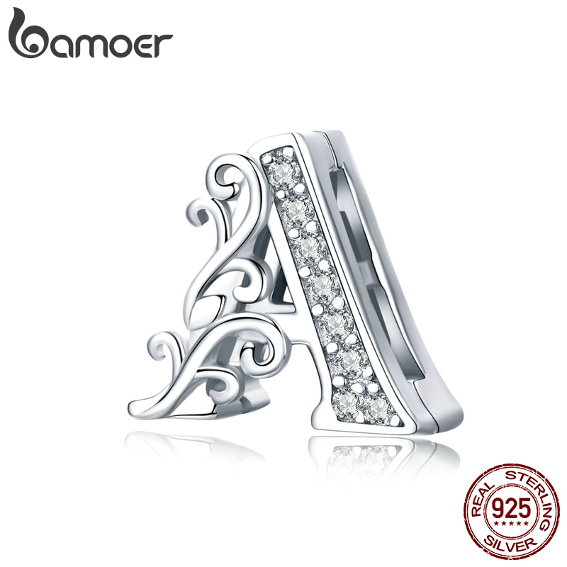 Bamoer Echt 925 Sterling Zilveren Letter Alfabet Een Clip Bedels Fit Reflexions Armbanden Diy Sieraden Accessoires SCX111
