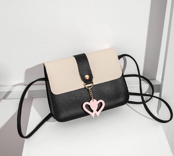 Mulheres de seda e metal dois saco fashionleather cruz-corpo bolsa casual bolsas e bolsas delicadas fivela mini sacos quadrados: Black