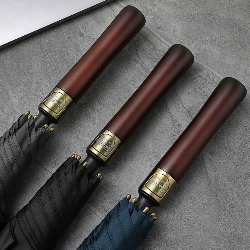 Guarda-chuva com grande pára-quedas para homens, guarda-chuva de 132cm, longo, resistente ao vento, vintage, para viagem de golfe, cabo de madeira