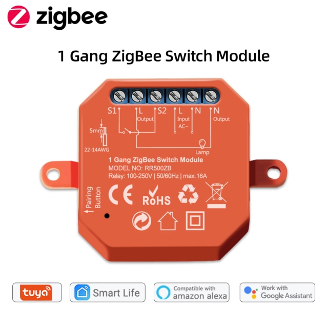 Tuya ZigBee 3.0 Wireless 4-Button Portable Remote Works with Smartthings Conbee Deconz Stick Domoticz Hub Required: 1 Gang ZigBee Relay
