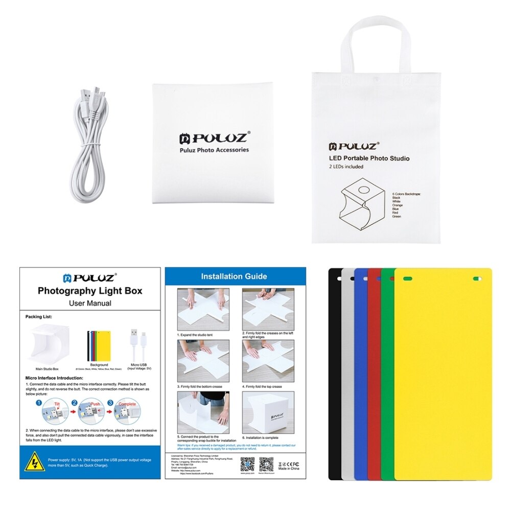 PULUZ Photobox Mini Cameras For Photography Softbox Studio Folding Lightbox Kit Portable Shooting Light Tent with 6 Backdrops